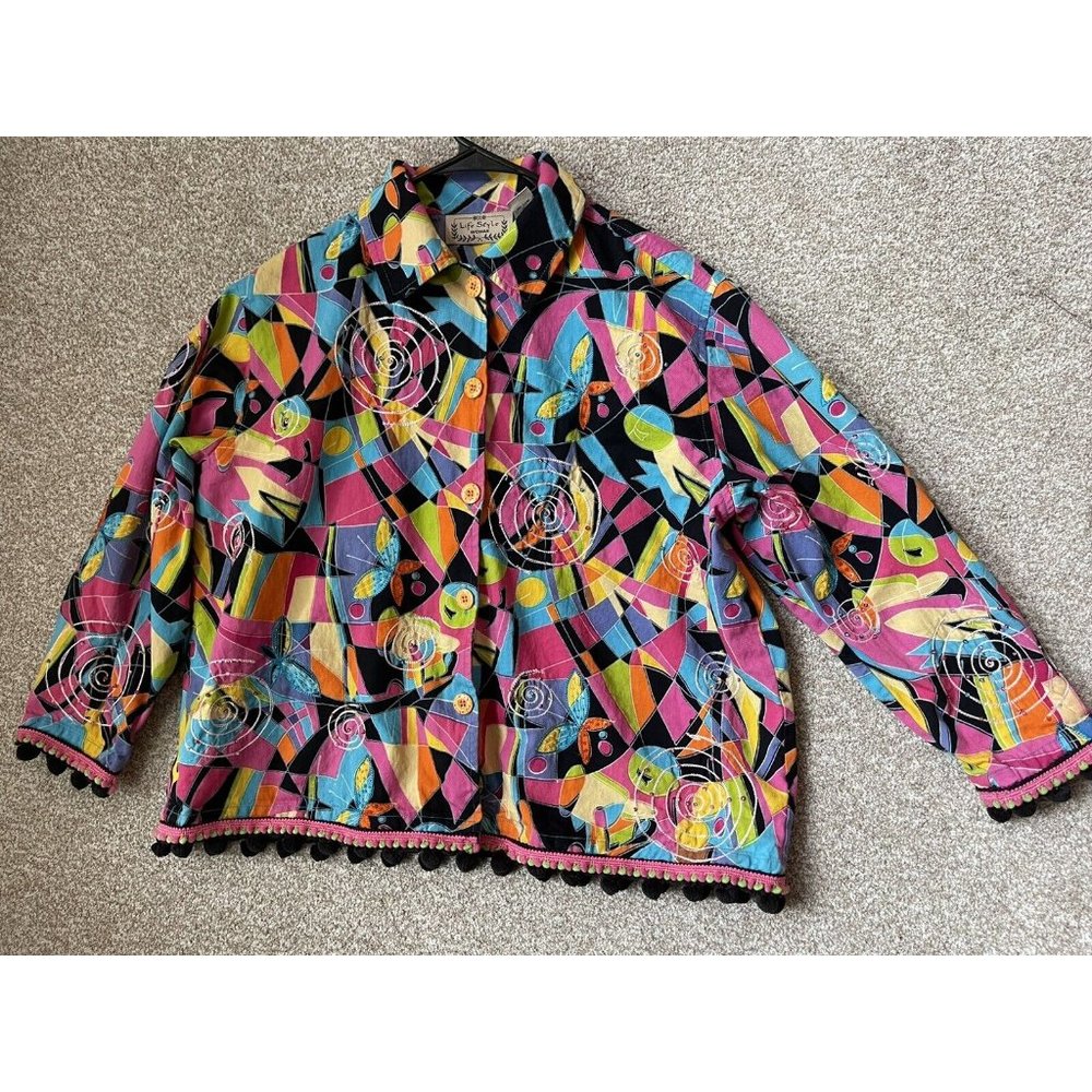 Vintage 90’s Lifestyle Art to Wear Multicolor Beaded Psychedelic Jacket Sz 1X